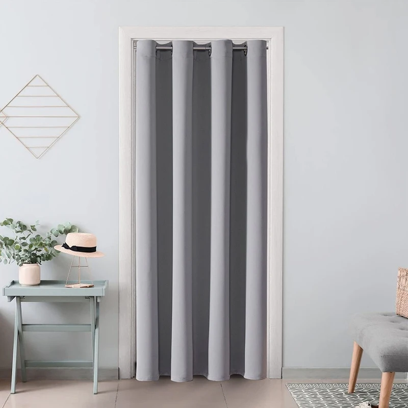 Modern Grey Door Curtain for Bedroom Heavy Duty French Window Curtain Lightproof Closet Curtain for Closet Dustproof with Eyelet