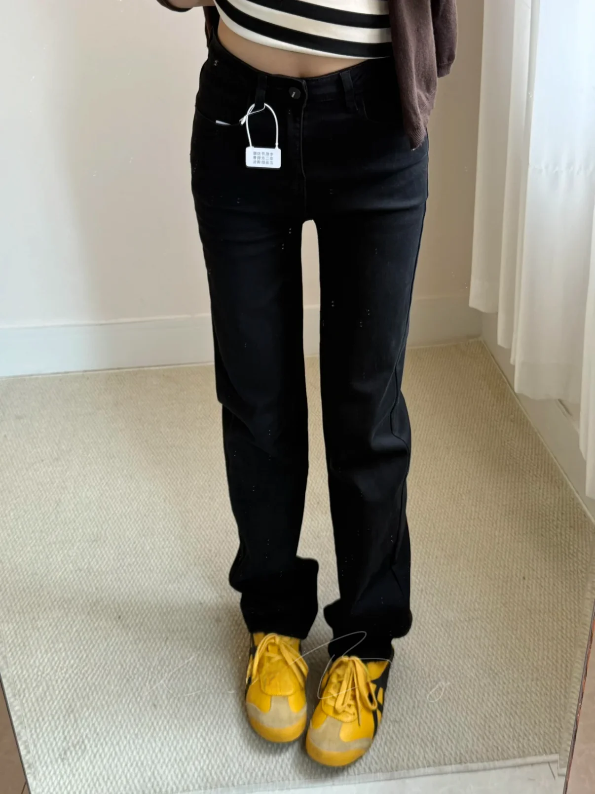 

Bla Fce Lined Thi Straight Leg Jeans Women's Autumn Winter High Waist Loose Slimming Drapey Casual Cotton Stretch Denim