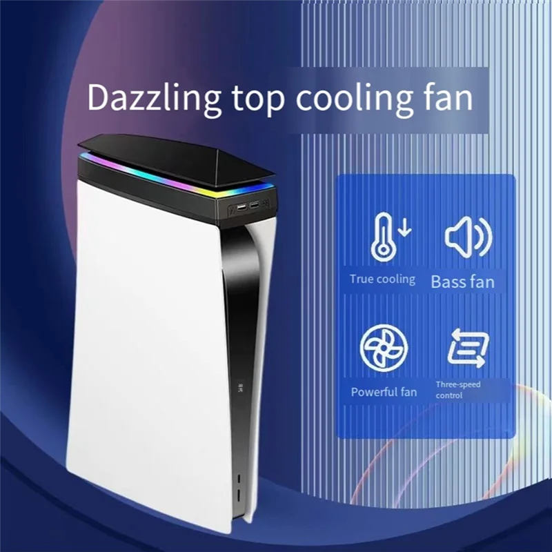 Para consola PS5, Base de ventilador de refrigeración superior, soporte enfriador de juegos con atmósfera RGB a prueba de polvo, iluminación colorida, ventas LED