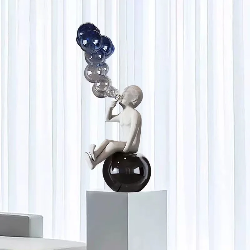 Home Decoration Items Cartoon Balloon Blowing Creative Sculpture Ornament Creative Landing Bubble Character Art Installation