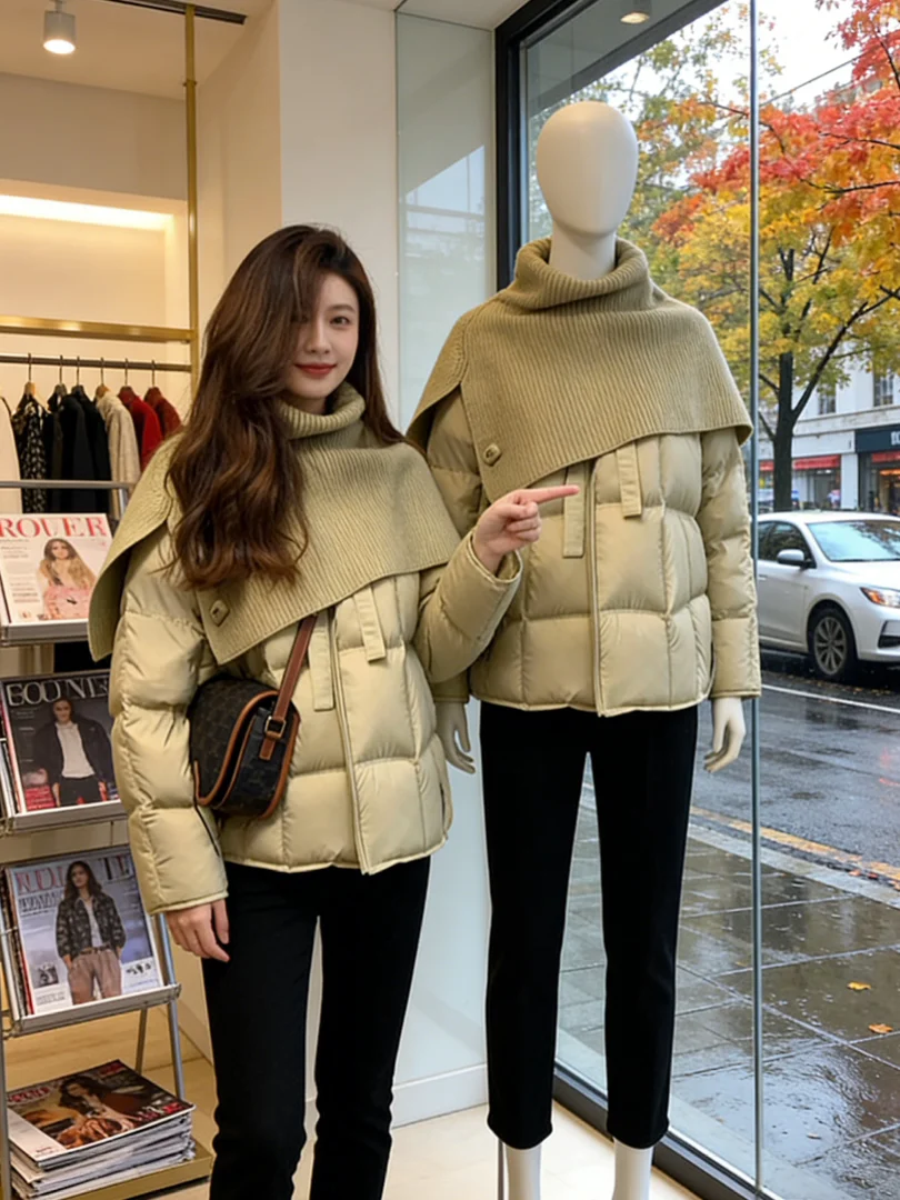

2025 Winter Thiened Cotton Jaet Women's ort Loose Coat Korean Sle Commute Straight Tube Long Sve Zipper Pure Color