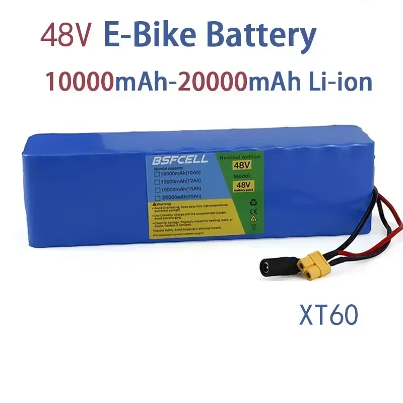 48V E-Bike Battery 10Ah 12Ah 15Ah 20Ah Li-ion Battery XT60 T-plug Wire Connector With BMS For 150W-1000W 13S3P Battery pack