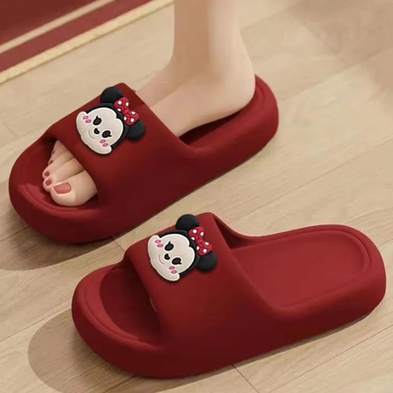 Disney Minnie Mouse Slippers EVA Women Cartoon Red Summer Outdoor Kawaii Home Thick Bottom Shoes Girls Cute Slippers Sandals