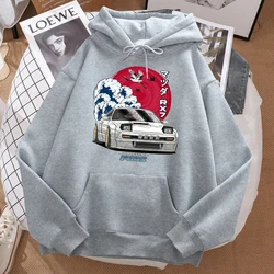 Japanese Car Waves Crane Red Sun Prints Hoody Men Fashion Oversize Sweatshirt Autumn Pocket Warm Hooded Hipster Soft Streetwear