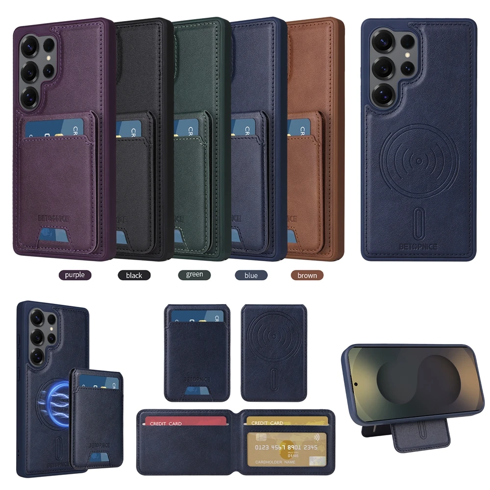 

Съемный магнитный чехол-кошелек для Samsung S25 S24 S23 S22 S21 Edeg Plus FE Ultra A06 A15 A16 A35 A55 MagSafe Stand Holder