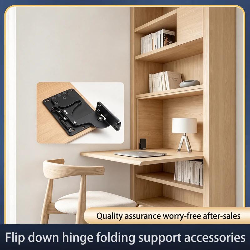 Hidden Cabinet Door Folding Support Bracket Heavy Duty Desk Tabletop Flip 90 Degree Load Bearing Hinge Hardware Black Kit 303
