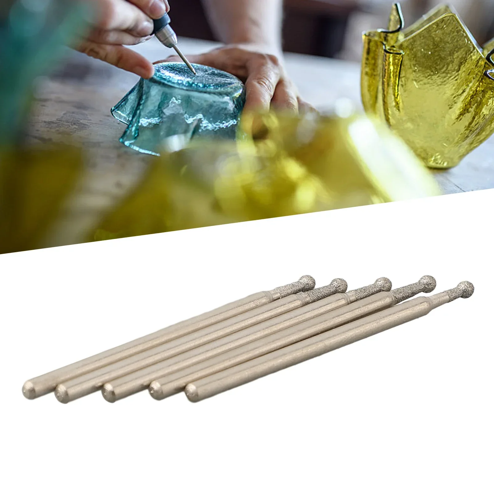 5 Pcs 0.5mm-3mm Spherical Rotating Diamond Drill Bits A 2.35mm Handle Glass Carving Grinding Carving Polishing Drill Bit Set