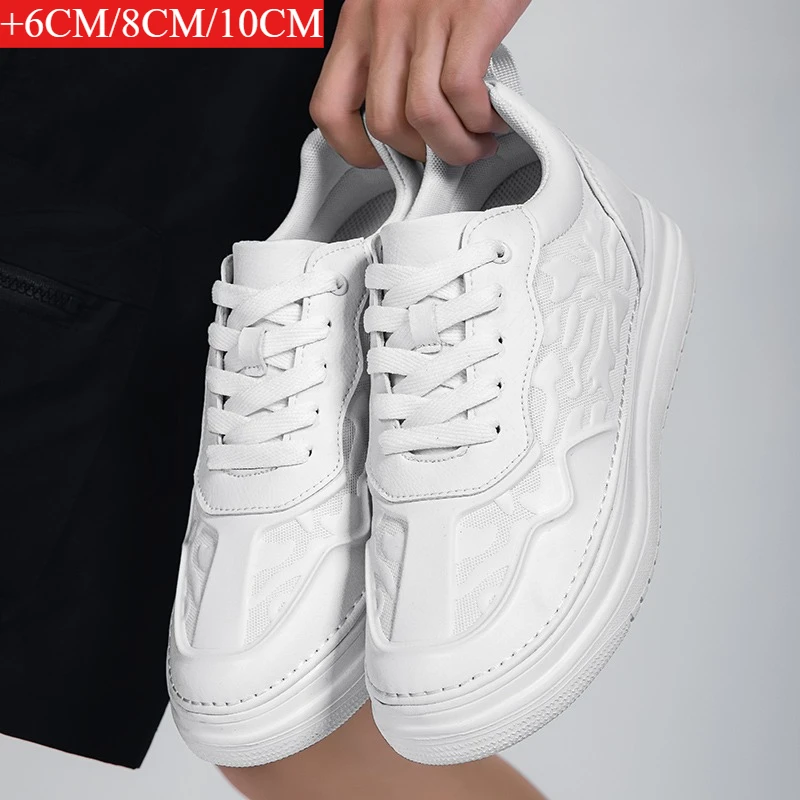 

New Printed Men's Sneakers, Men's Fashionable White Sneakers, Sports Casual Shoes, Invisible Height Increase By 6CM-8CM-10CM