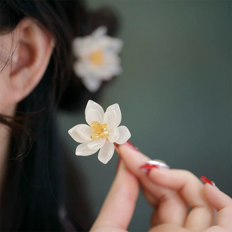 1Pair Vintage Hairpin Glazed Flower Tiara Chinese Hanfu Hair Accessories Lotus Shaped U-shaped Hair Forks Retro Hanfu Headwear