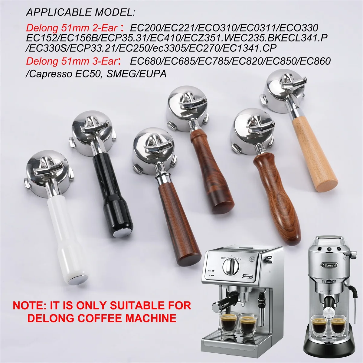 Portafiltro de café de doble boquilla de 51mm para Delonghi EC680 EC310 cesta de filtro de repuesto mango de máquina de café accesorios de café