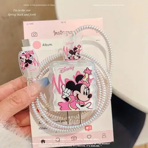 Cartoon Minnie Mouse Cable Protector Suitable for IPhone 16 15 Mobile Charger 18/20W Charger Protective Cover Cable Winder