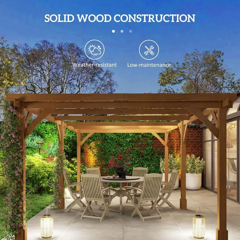 20' x 10' Outdoor Pergola, Wood Gazebo Grape Trellis with Stable Structure and Concrete Anchor ClimPlant Support, Garden, Patio, view 3