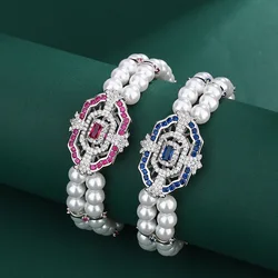 2024 New Fashion Double Layer Freshwater Pearl Bracelets for Women Dazzling Zircon Elegant Bangles with Buckle Trendy Jewelry