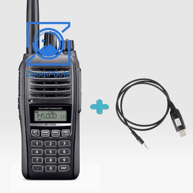 IC-T10 5W 5KM Walkie Talkie Dual Band Transceiver Waterproof VHF UHF Radio with Programming Cable