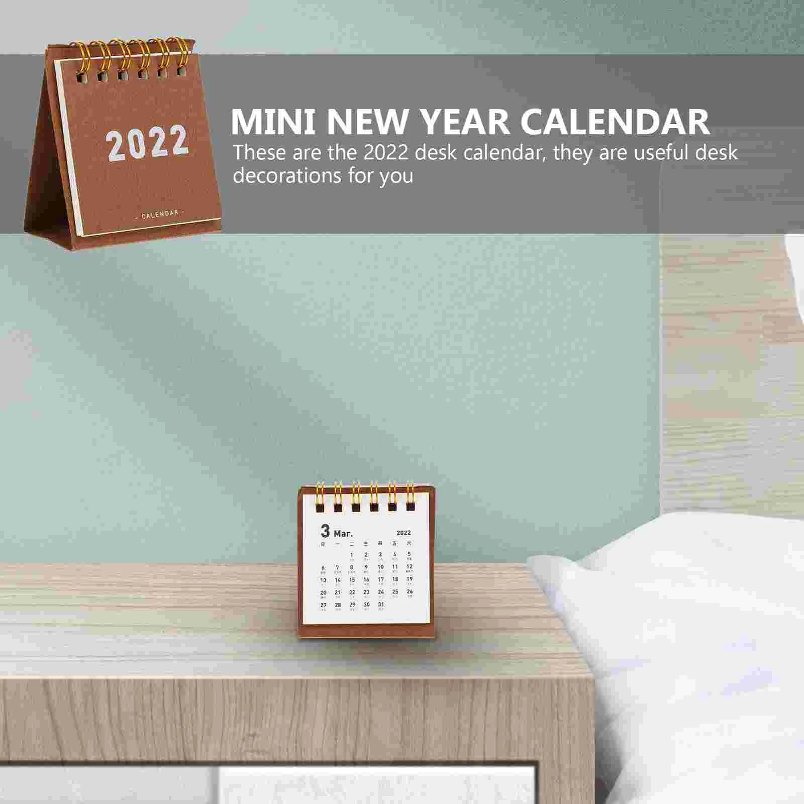 2 PCS 2022 Calendário de mesa mensal Mini calendários Mesa de papel Bolso de escritório