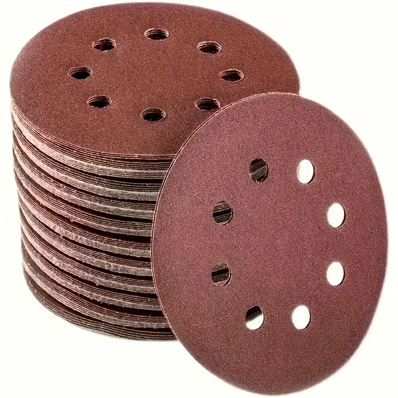 100Pcs 5inch round sandpaper, 8-hole sandpaper, suitable for track sander, durable! Frosted surface for smooth polishing