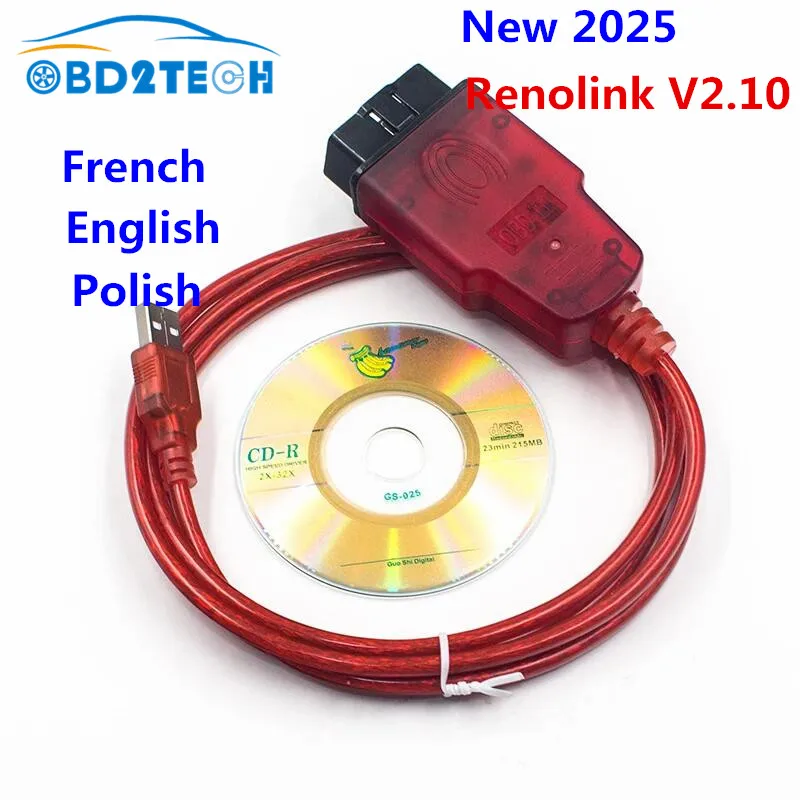 2025 Hot Renolink V2.10 V1.99 OBD2 Diagnostic Cable Tools Airbag ECM UCH Key Code ECU Reset Programmer USB Interface For Renault