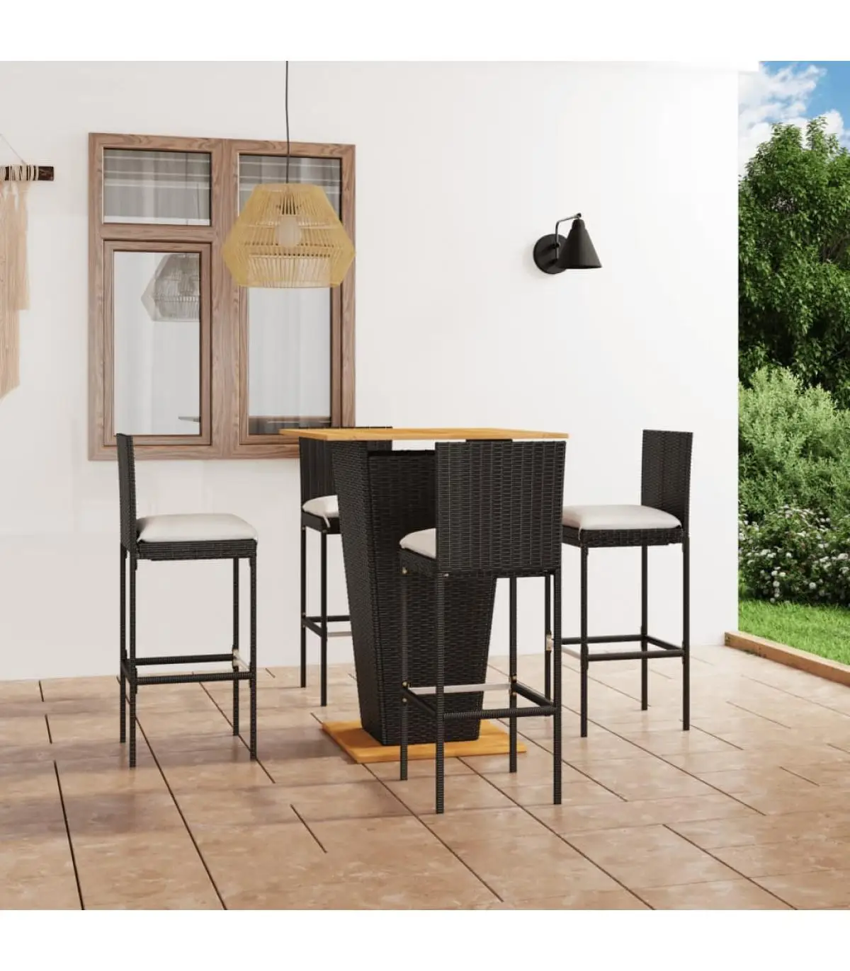 Garden sets garden bar furniture Set 5 PCs and black PE rattan cushions