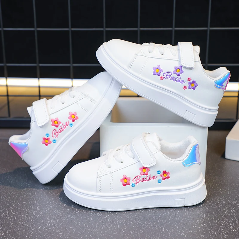 

Girls Sneakers White Student Shoes Fashion 2025 New Children's Casual Shoes Printed Cute Solid Children's Running Sneakers 7-12