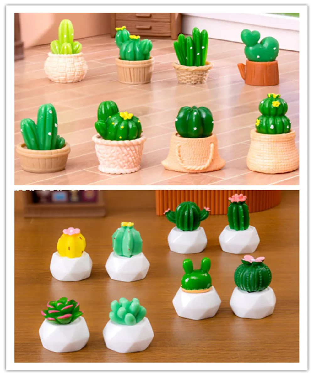 

100pcs Kawaii 3D Succulent Cactus Plant Decor DIY Resin Crafts Fairy Garden Dollhouse Miniatures Ornament Figurines