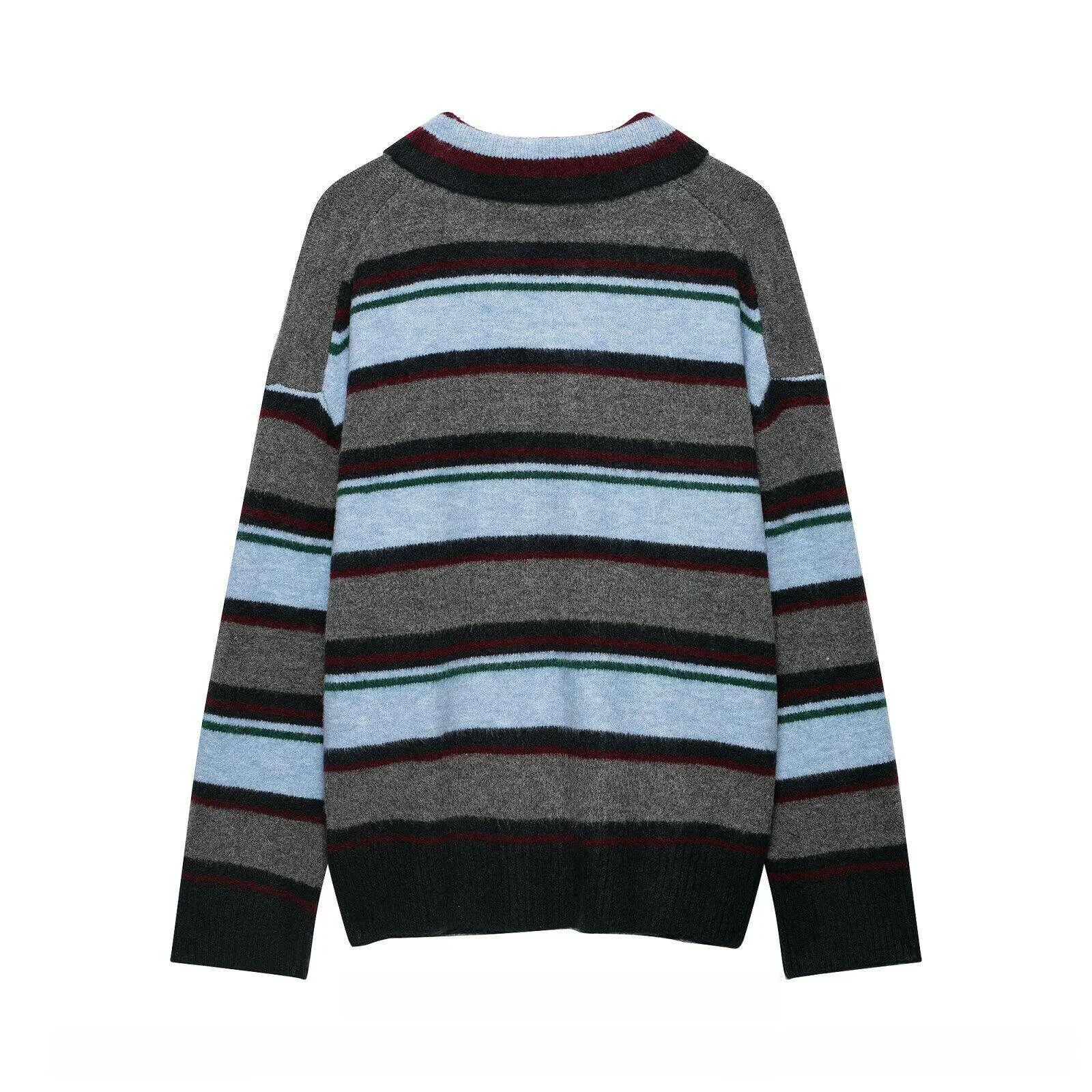 Fashionable Casual Striped V-Neck Long Sleeve Women's  Shirt New Arrival Autumn 2026 Color Block Knitted Sweater
