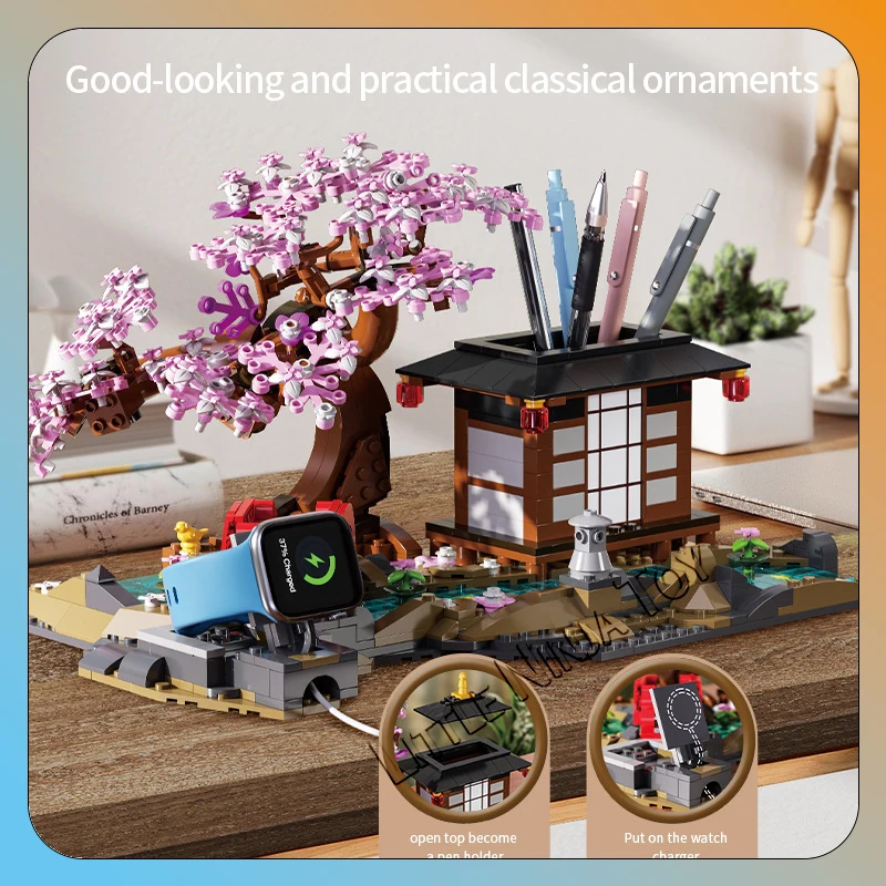 66100 Japanese cherry Blossom potted plant children's educational building block toy Cross-border tree house toy