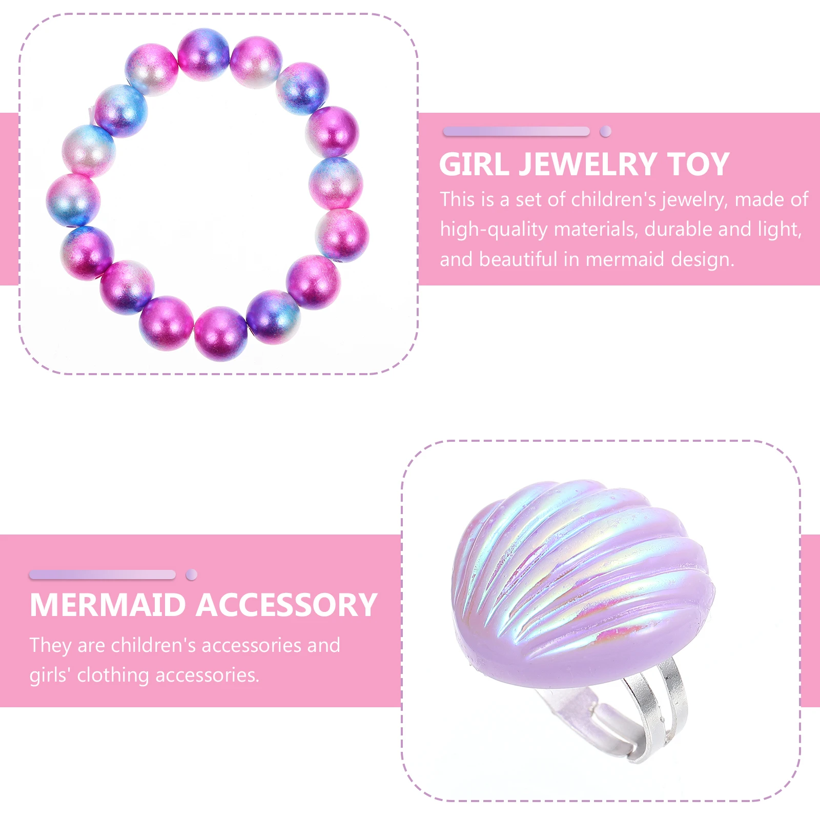 

1 set Exquisite Mermaid Kids Jewelry Set Ring Bracelet Necklace Accessories (Purple)