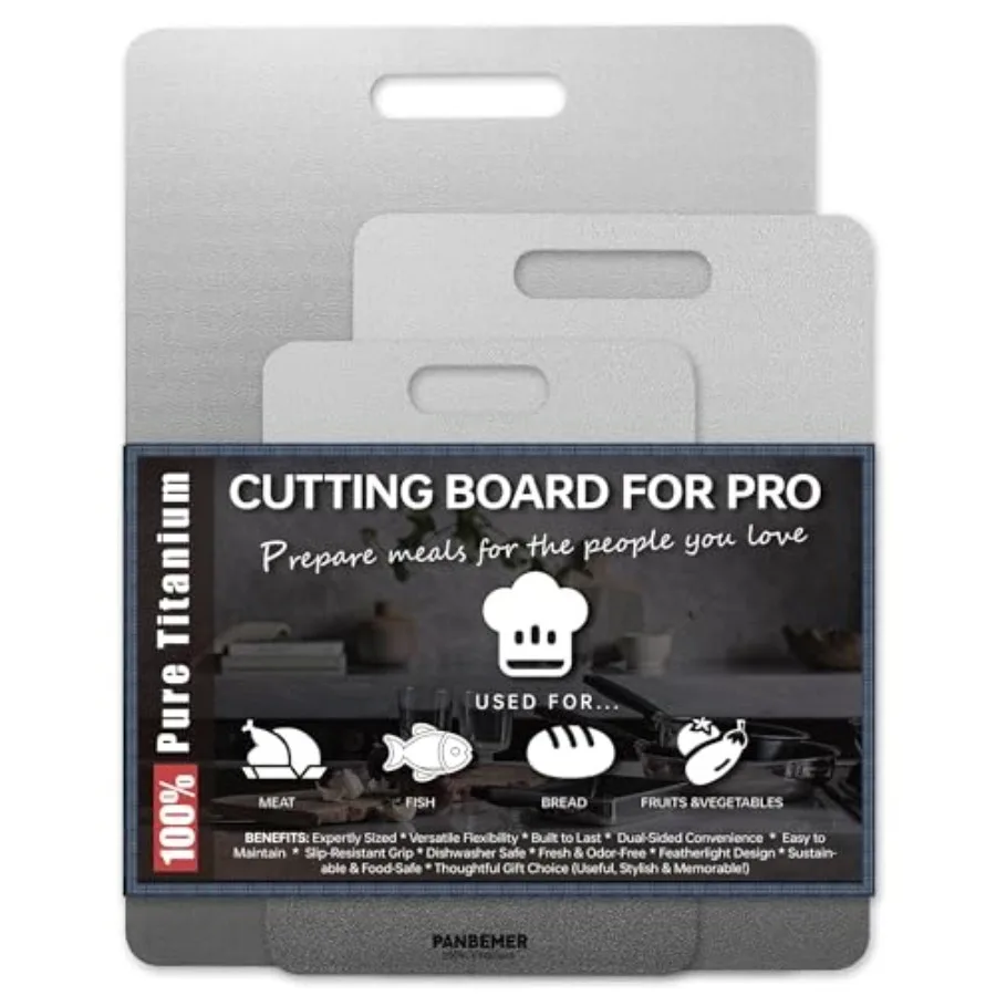 

Титановые разделочные доски для кухни, набор из 3 штук, пищевой титан 100% чистоты, двусторонние, нетоксичные, можно мыть в посудомоечной машине