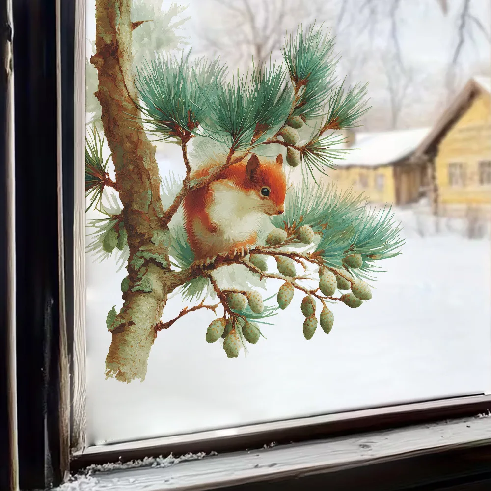 

Painting Squirrels Collecting Food Wall Sticker Bedroom Glass Windows Decoration Mural Living Room Decor Self-adhesive Decals