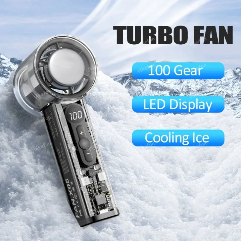 Portable Handheld Turbo Fan 3000Mah Rechargeable Mini Fans Ice Cooling 100 Gear LED Digital Display For Travel  Office Outdoor
