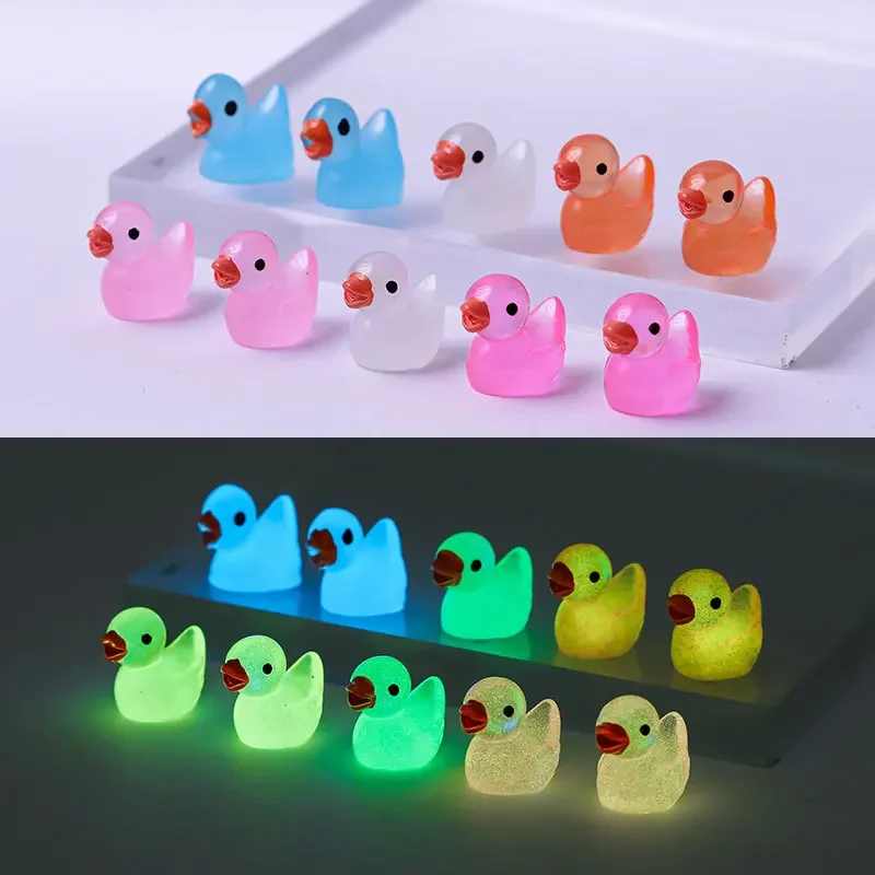 100/200PCS Mini Fluorescent Duck Ornament Miniature Figures Tiny Duck Resin Handicraft Micro Landscape Dollhouse Decoration