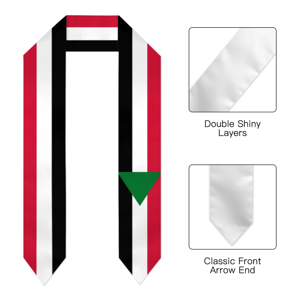 Graduation Sash Sudan Flag scarf Shawl Stole Sapphire Blue with Star Stripe Bachelor Gown Accessory Ribbon 180*14cm