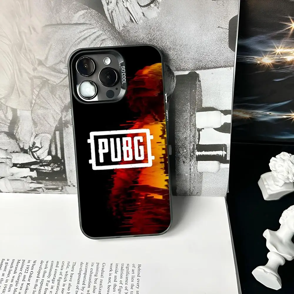 P-PUBG MOBILE Phone Case Matte Colored Silver For iPhone 15 16 14 13 12 11 Pro Max Plus XS X Shockproof Hard Cover