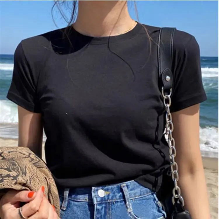 Summer Women's Slim Fit Pure Color T-Shirt Top Inner Wear Casual Fashion Short Sleeve Linen Blend Ladies Tee