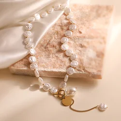 NEWBUY 2025 New Arrival Gold Color Stainless Steel Pearl Choker Necklaces For Elegant Women Non-Fading Jewelry Female
