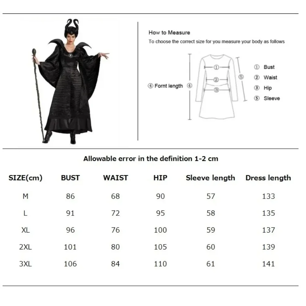 فستان تنكري للهالوين من Maleficent لملابس الساحرة للبالغين مع قبعة قرون Maleficent فستان نسائي شرير شيطان الملكة