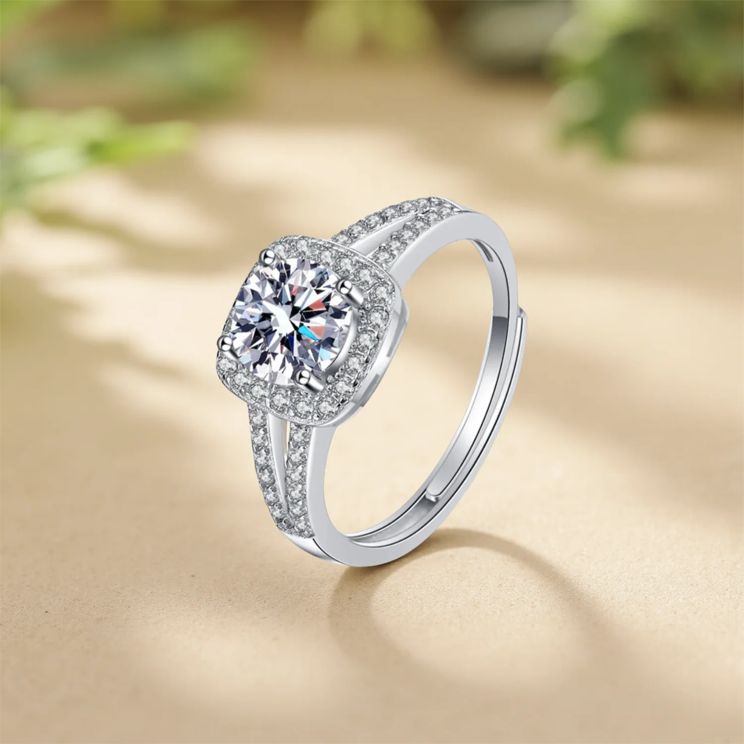 

Кольцо с муассанитом, кольцо из стерлингового серебра, кольцо с подушкой для женщин, свадебная вечеринка, кольцо с ореолом и разрезом