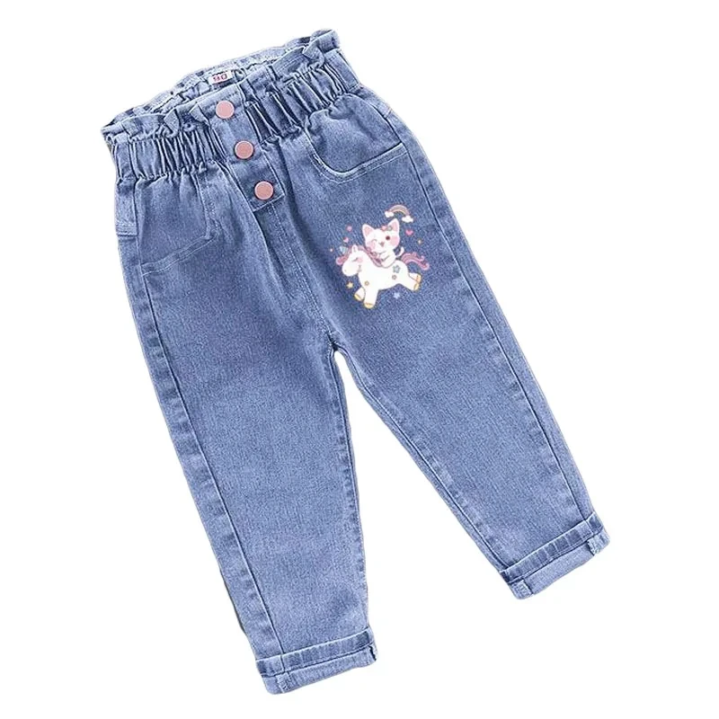 Jeans for Kids Girls Trousers Autumn 2024 New Spring Fashion Casual Strawberry Embroidery Baby for Girl Denim Long Pants 1-6y