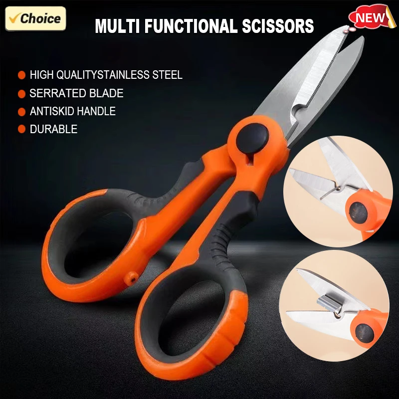 New High Carbon Steel Fishing Scissor Electrician Scissors Household Shears for Stripping Wire Cut Tools for Fabrics Paper Cable