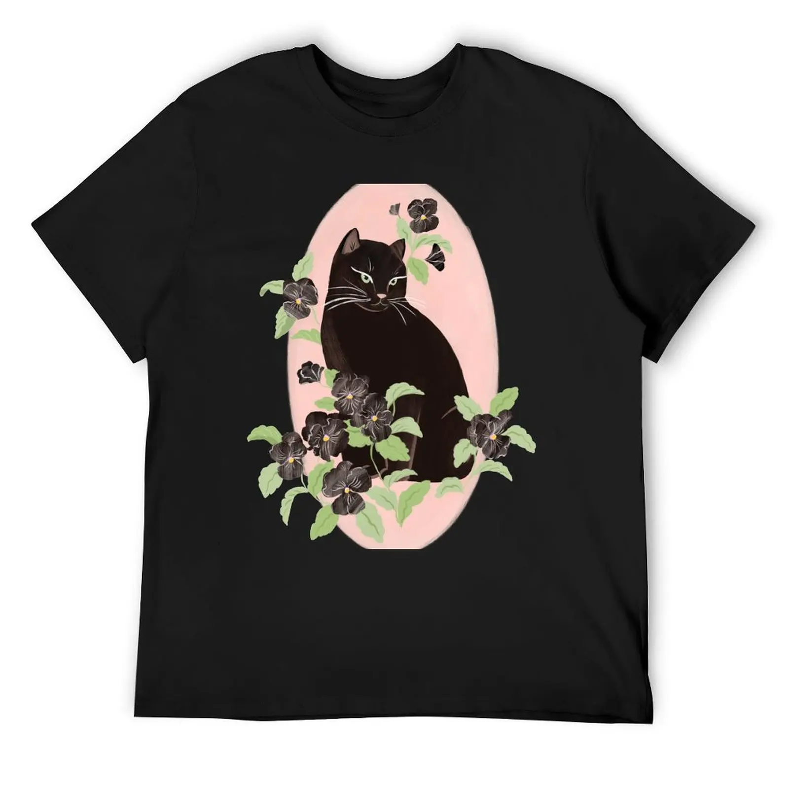 Black Cat and Pansy T-Shirt custom shirt Short sleeve tee essential t shirt oversized big and tall t shirts for men