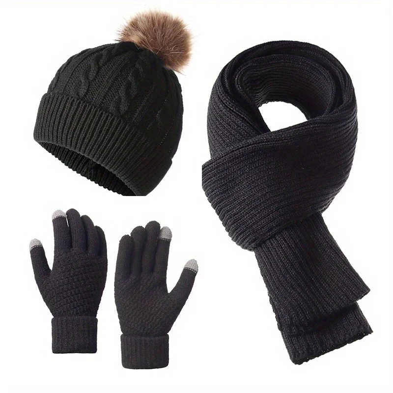 Warm Winter 3pcs Set - Hat, Scarf & Gloves. Soft & Comfortable. Perfect for Commuting, Shopping & Outdoor Activities.
