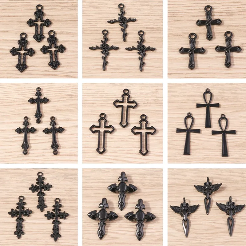 10pcs Cute Alloy Steampunk Cross Charms for Jewelry Making DIY Handmade Drop Earrings Pendants Necklaces Crafts Accessories