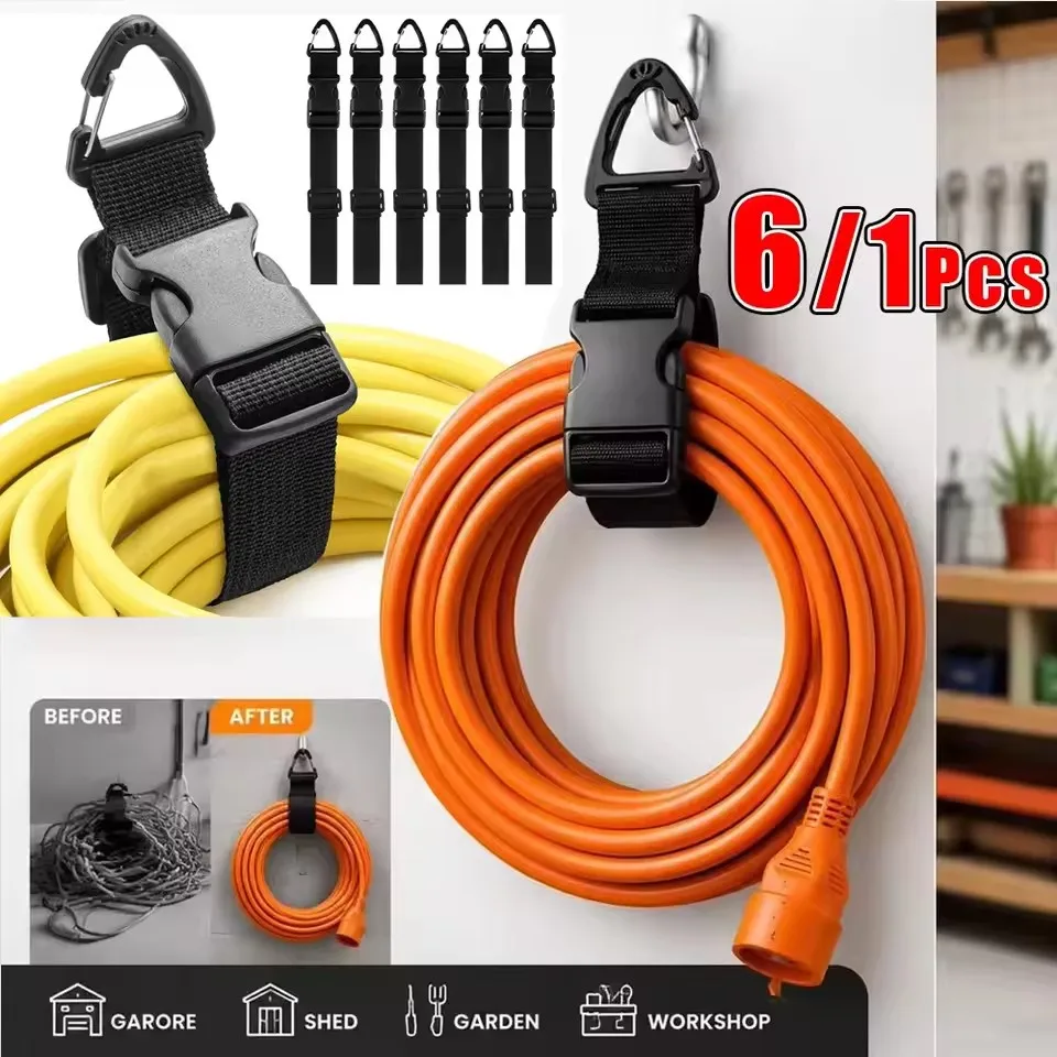 Image of 45 cm Schwarzer Verstellbarer Kabelorganisator mit 3-Achsen-Schnalle, Robuster Aufbewahrungsgurt für Werkstatt- und Garagenorganisation