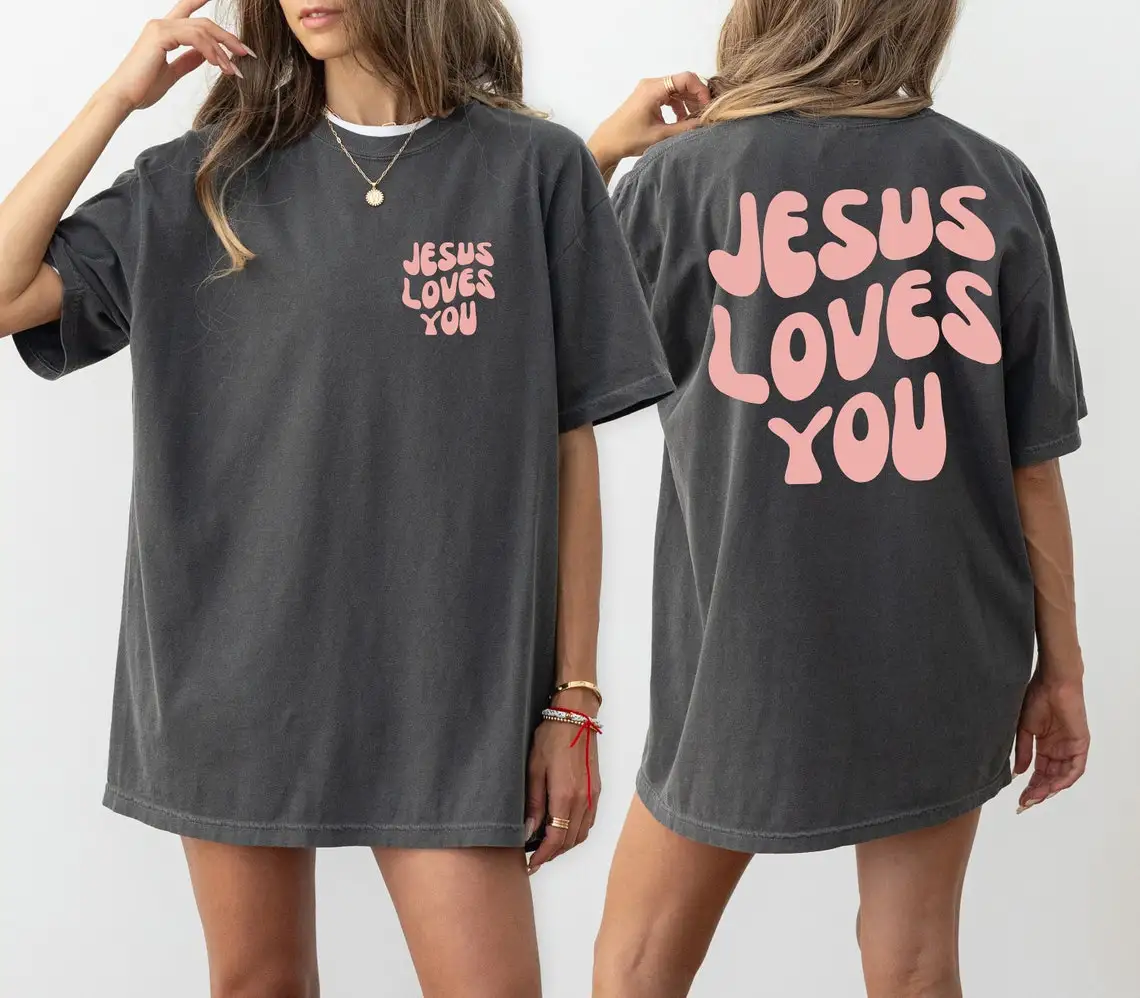 Jesus Loves You Letter Print Women T-Shirts Summer Breathable Soft Tees Street Fashion Short Sleeve Casual Sport Loose Clothes