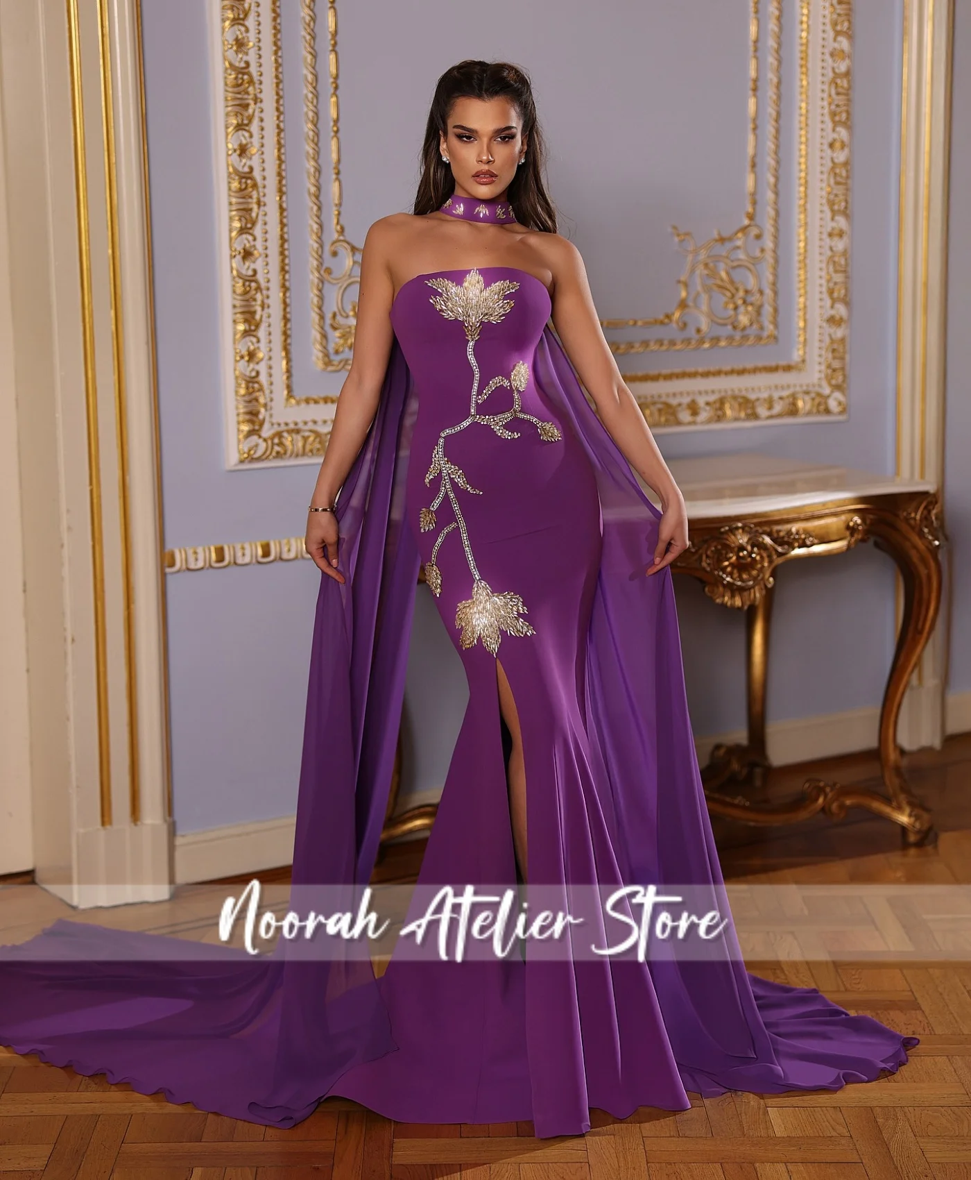 فساتين سهرة نسائية فاخرة بدون حمالات باللون الأرجواني من الخرز على شكل زهرة 2025 فستان زفاف حورية البحر للسيدات في المملكة العربية السعودية طويل مخصص