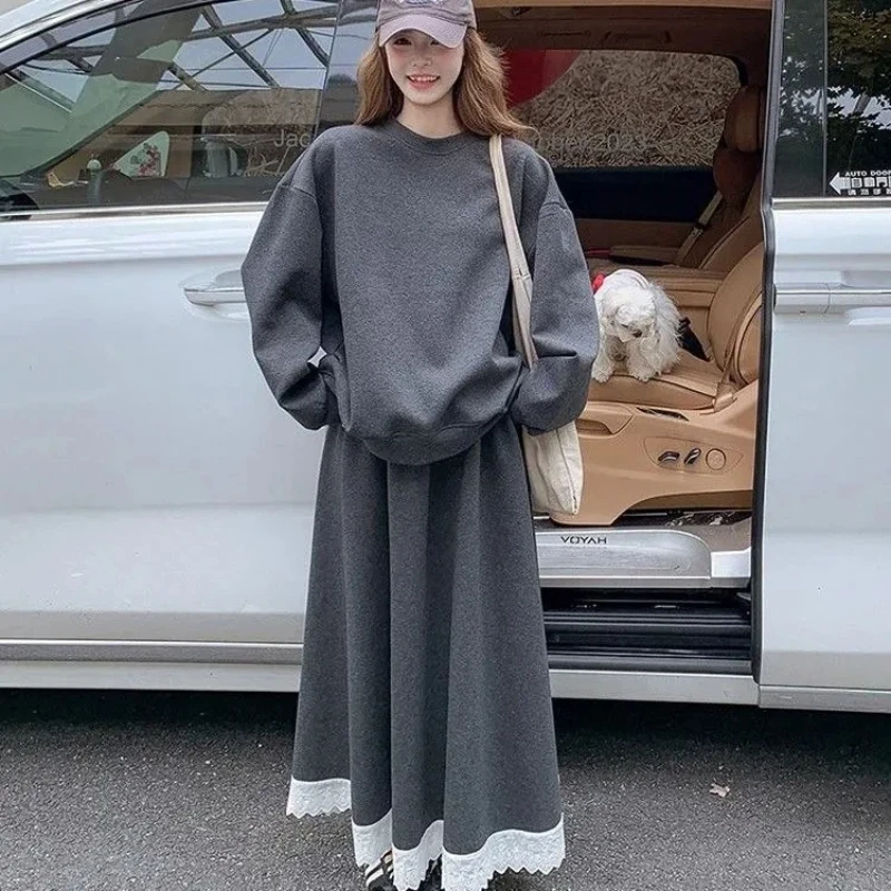 

2026 женские комплекты из двух предметов, вязаный свитер, юбка, весна-осень, корейская повседневная юбка с высокой талией, новый костюм