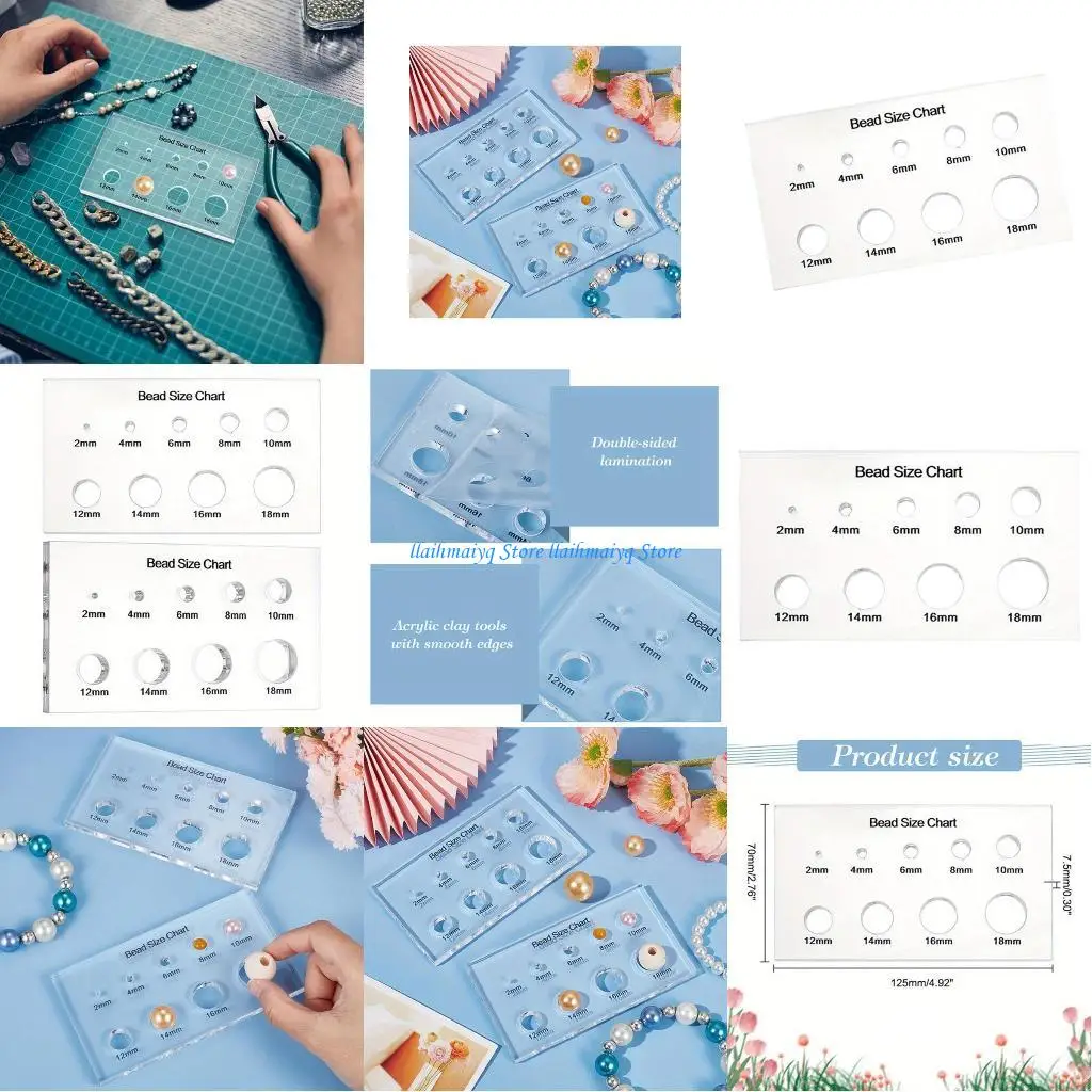 

573B Прозрачный акриловый измеритель размера бусин, инструмент для изготовления ювелирных изделий, 9 отверстий, диаметр от 2 мм