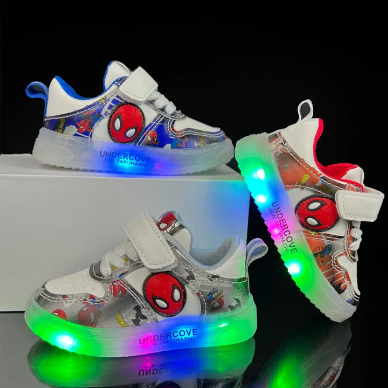 Disney Led Light Shoes for Kids Fashion Cartoon Spiderman Boys Sneakers Girls Casual Shoes Breathable Kids Sport Shoes