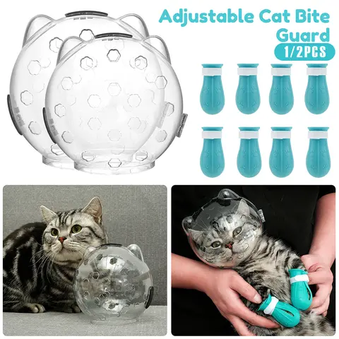 1/2Pcs 고양이 총구 애완 동물 손질 커버 액세서리 Anti-bite Anti-Licking 고양이 공간 후드 통기성 헬멧 4 실리콘 발 신발