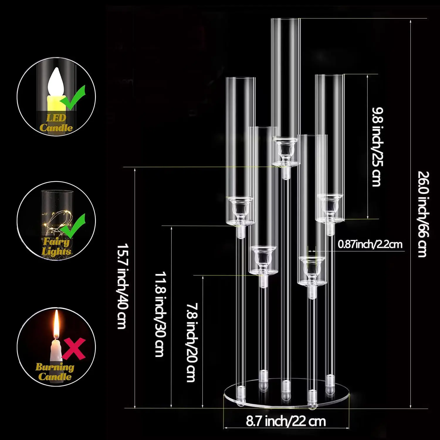 10pcs 5 Arm Acrylic Candelabra Centerpieces for Table,26inches Tall Clear Candlestick Holder Wedding Centerpieces for
